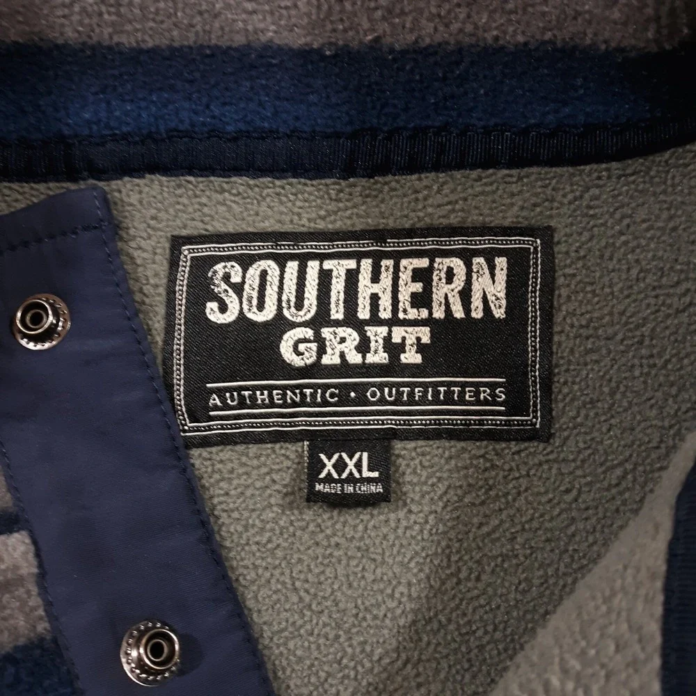 Southern Grit Fleece Sweater Polyester Mens 2XL Outdoor Snaps Blue Pullover